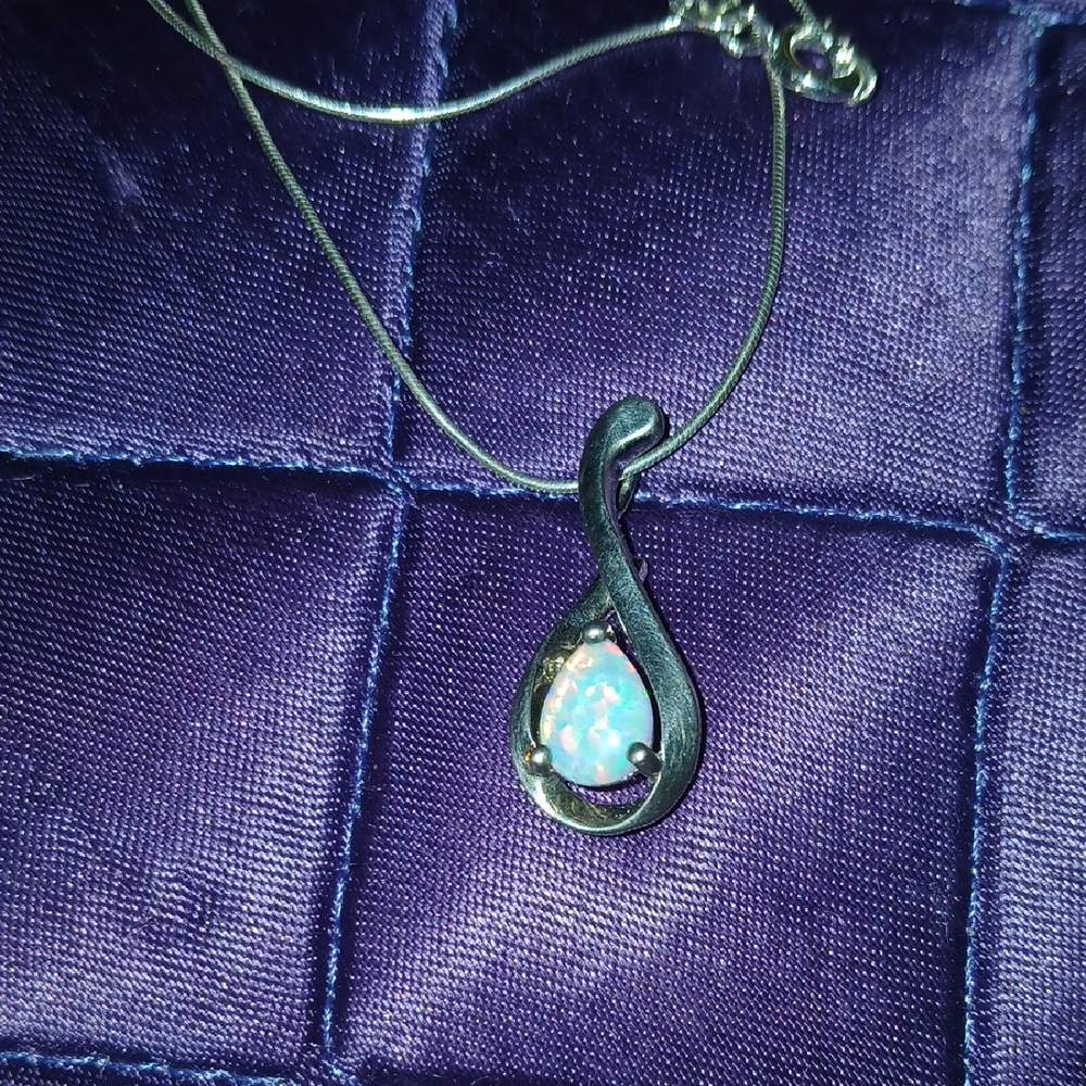 Elegant Sterling Silver and Opal Teardrop Pendant Necklace